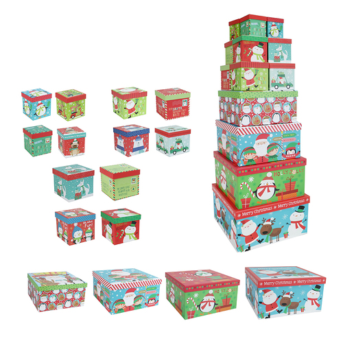 Christmas Gift Box Square 16pc Set Assorted Designs